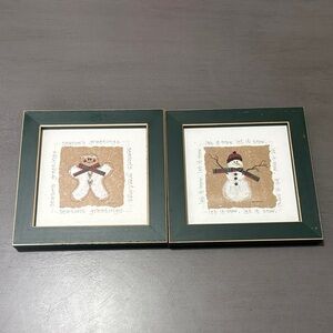 Holiday Snowman and Gingerbread Framed Decor